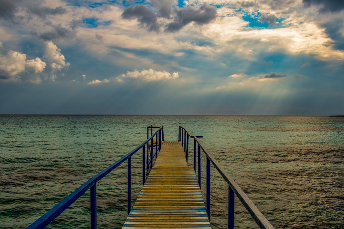 码头、码头、大海、码头、地平线、天空、云朵、秋天的心情