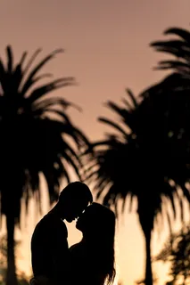 男人和女人在树旁接吻的剪影 男人和女人在树旁接吻的剪影