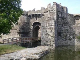灰色、混凝土、砖砌城堡门、Beaumaris、castle、Anglesey、Wales、Beaumaris、castle
