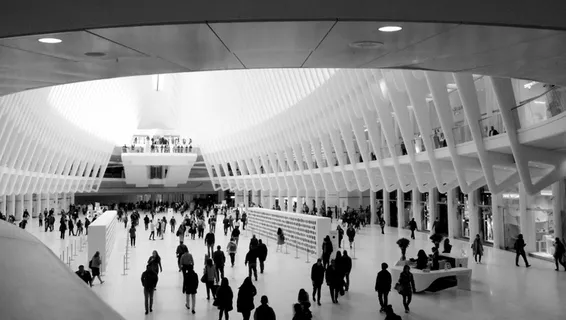 纽约市，人，世界贸易中心，黑白，室内，旅行，人群，一大群人