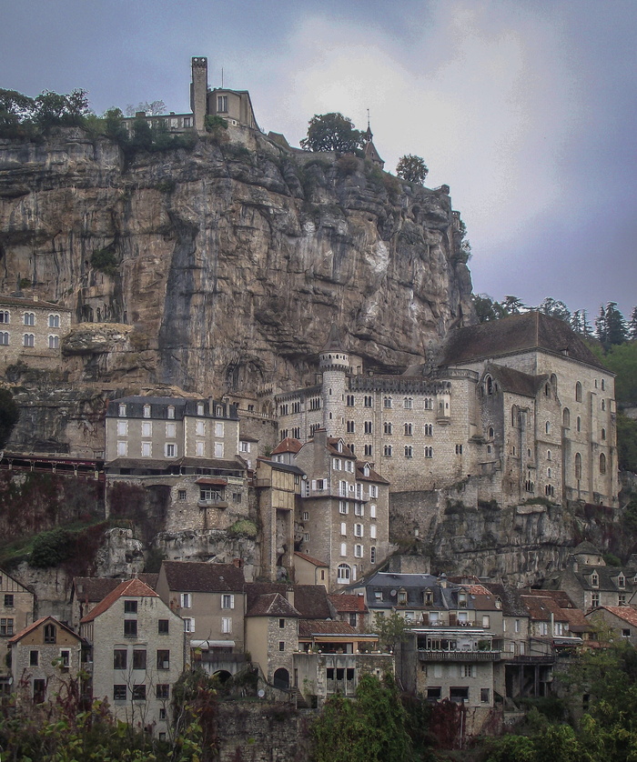 混凝土、房屋、绿色、树叶、树木、rocamadour、中世纪、村庄