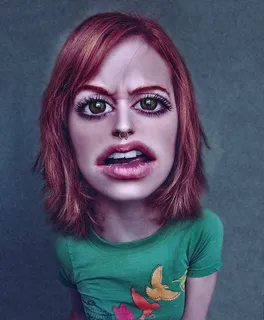 女士，穿着，绿色，圆领衬衫，漫画，卡通，肖像，女性