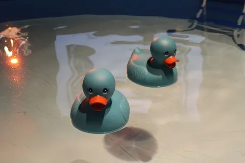 ducky，橡胶，浴缸，玩具，可爱，玩耍，孩子，倒影