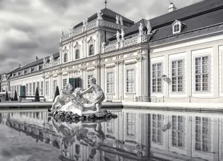 二、幼儿、混凝土、雕像、喷泉、建筑灰度摄影、奥地利维也纳