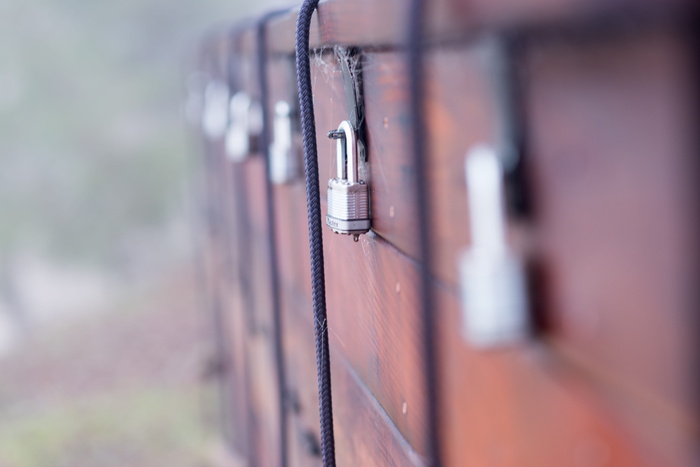 锁，挂锁，绳子，盒子，仓库，雾，金属，选择性聚焦