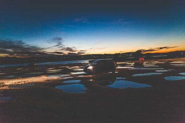 黑色，车辆，晴朗，蓝色，天空，黎明，汽车，潮湿