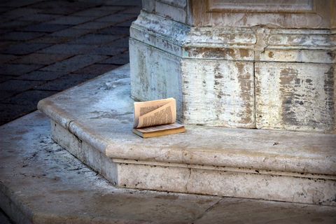 意大利，威尼斯大都会，雕像，游客，混凝土，书籍，郊区，大理石