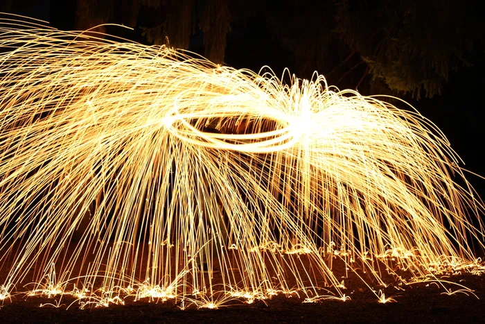 长, 曝光, 夜, 摄影, 火花, 火, 户外, 背景