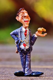 男人、笑声、玩具人物、商人、股票经纪人、金钱、利润、金融