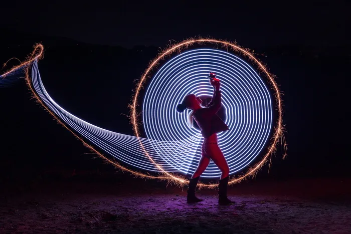 光绘, 光, Led, 烟火, 区, 夜, 女人, 帽