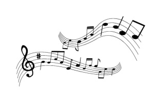 弯曲的棍子上的波浪状音符线。