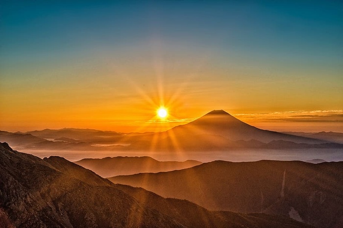 山脉，日出照片，太阳，富士山，日本，风景，南阿尔卑斯山，10月