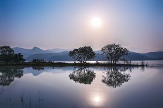日出，湖泊，河流，倒影，倒影，天空，宁静，水