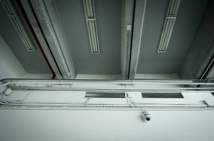 白色墙上的白色CCTV摄像机