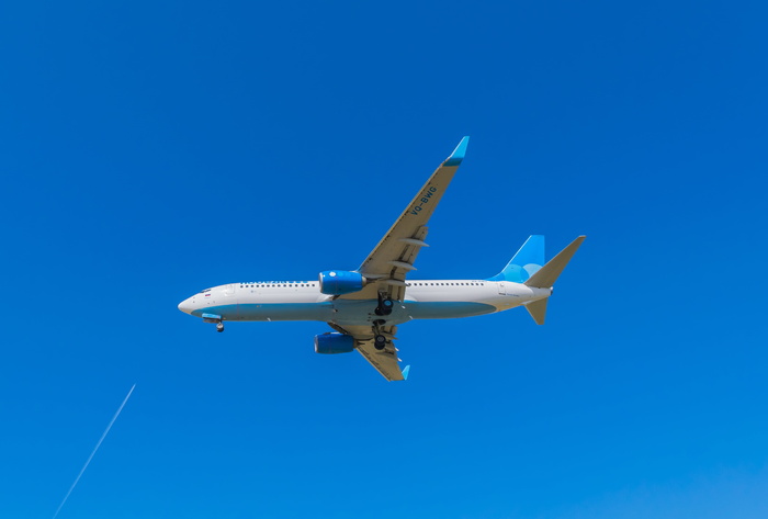 蓝色，白色，飞机，天空，波贝达，波音，机场，737