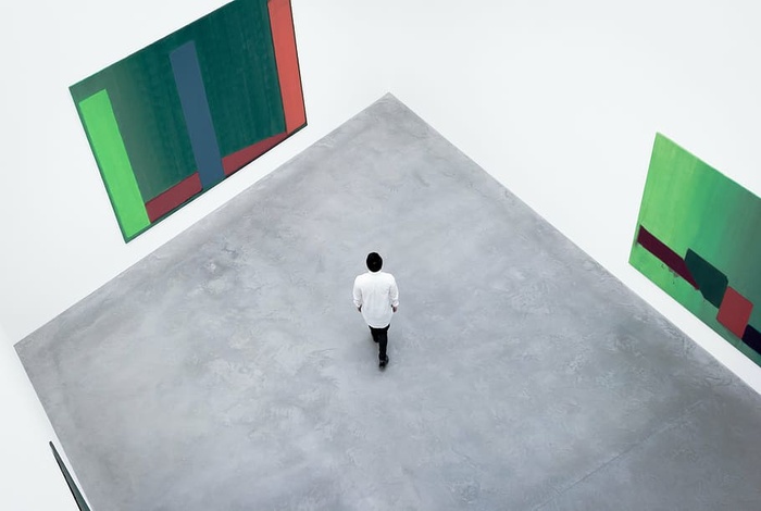 艺术，画廊，室内，人，房间，墙，一个人，站着