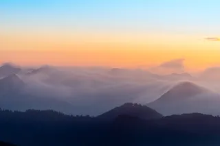 剪影，山脉，蓝色，橙色，天空，日落，德国，巴伐利亚州