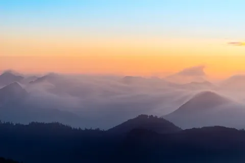 剪影,山脉,蓝色,橙色,天空,日落,德国,巴伐利亚州 剪影,山脉,蓝色,橙色,天空,日落,德国,巴伐利亚州