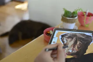 选择性、聚焦摄影、人物、手持、黑色、铅笔、平板、艺术