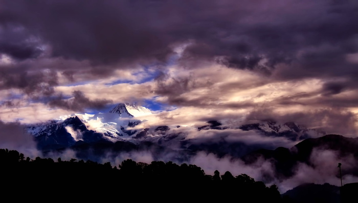 雪，山，白，云，全景，尼泊尔，山脉，景观