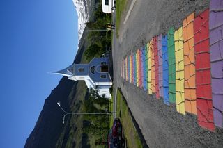 冰岛，seydisfjordur，街道，教堂，城镇，彩虹道，彩虹，交通