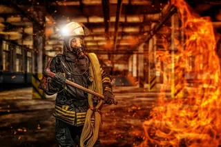 消防、消防员、头盔、软管、品牌、应急、消防、防护