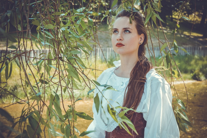 女孩，中世纪，柳树，树枝，肖像，服装，浪漫，自然