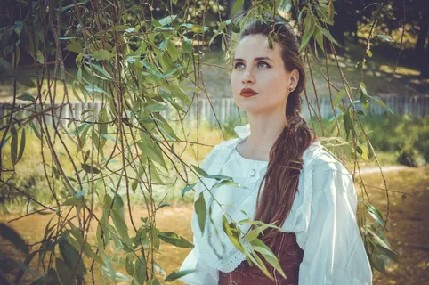 女孩，中世纪，柳树，树枝，肖像，服装，浪漫，自然