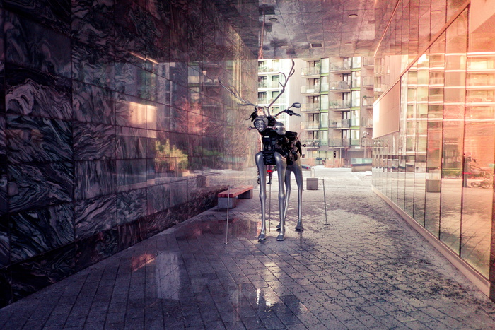 挪威, 奥斯陆, Aker Brygge, 雕塑, 驯鹿, 鹿角, 金属, 思考