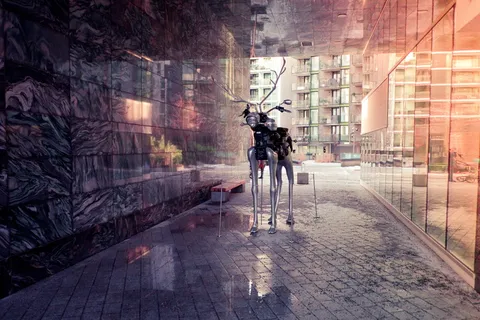 挪威, 奥斯陆, Aker Brygge, 雕塑, 驯鹿, 鹿角, 金属, 思考