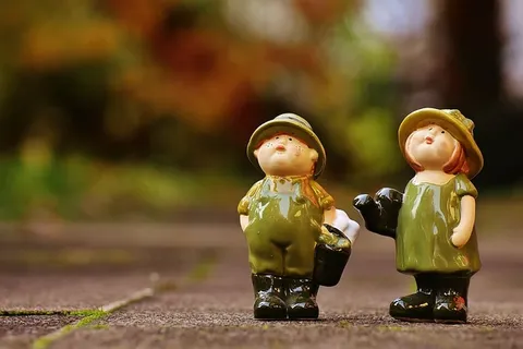 花园，园艺，人物，可爱，陶瓷，有趣，在一起，玩具