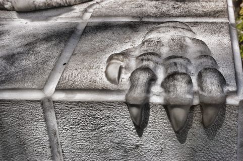 混凝土表面石像鬼爪印的灰度照片