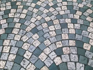 白色、蓝色、陶瓷、瓷砖、鹅卵石、地板、图案、道路