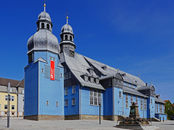德国最大的木制教堂, clausthal-zellerfeld, 市场教堂, 木结构, 双塔, 树脂, oberharz, 下萨克森