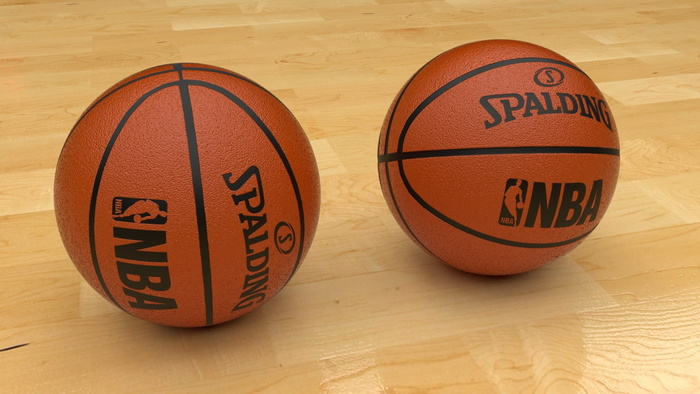 两个，棕色，斯伯丁nba篮球，木制，地板，搅拌机，球，篮球