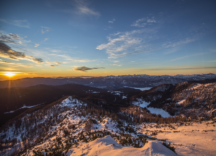 黎明、黄昏、景观、山脉、自然、户外、风景、雪