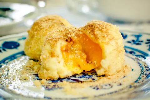 盘子上的甜点,玛丽伦克德尔,杏子饺子,饺子,杏子,杏子,吃,食物 盘子上的甜点,玛丽伦克德尔,杏子饺子,饺子,杏子,杏子,吃,食物
