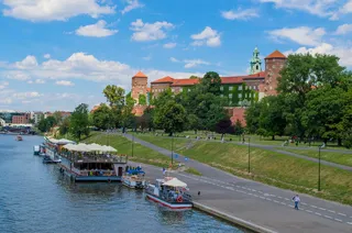 船，旁边，道路，建筑，克拉科夫，波兰，欧洲，瓦维尔