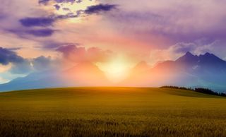 照片，太阳，日落，后面，黑色，山脉，日落，黑色山脉