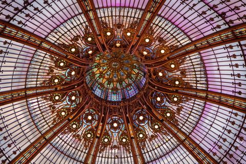 巴黎，法国，建筑，著名，穹顶，百货公司，天花板，低角度视图