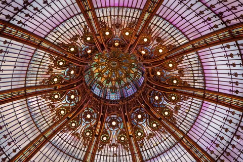 巴黎，法国，建筑，著名，穹顶，百货公司，天花板，低角度视图