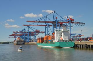 汉堡，船舶起重机码头，船舶，集装箱，货轮，水，靴子，运输