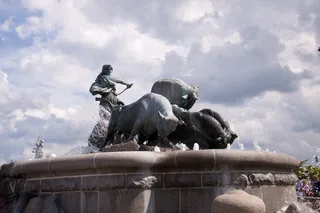 Gefion，喷泉，哥本哈根，石头，Gefion，喷泉，城堡，Gefion喷泉，cloudscape