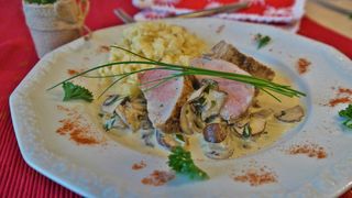 熟的，肉，盘子，猪里脊，猪肉，吃，鱼片，鱼片