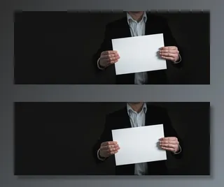 人员、手持、白色、空白、纸张、手、横幅、业务
