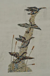 马赛克，装饰，墙，鹅，鸟，起飞，飞行，摄影棚拍摄