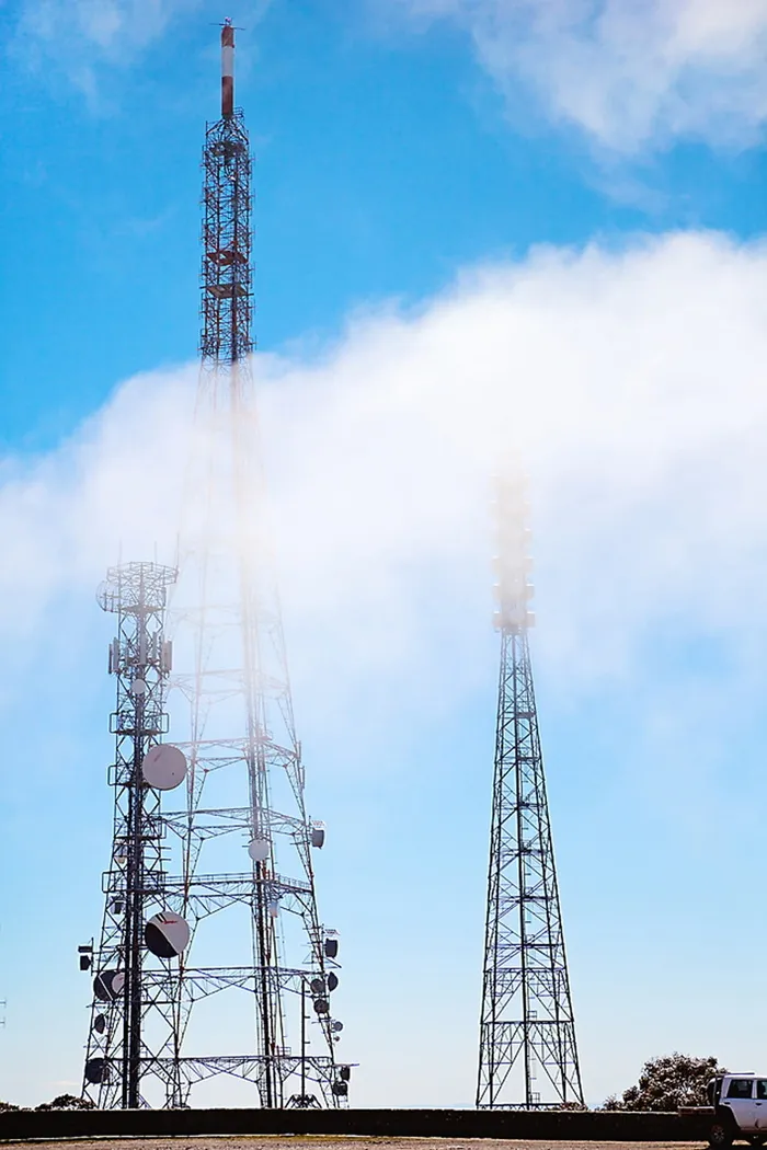 山脉、云、极点、发射机、极点发射机、铁塔、技术、全球通信