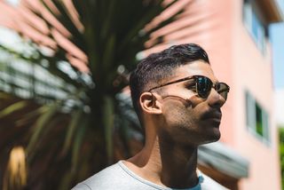 黑色, 头发的男人, 灰色, 圆领, 返回页首, 太阳镜, 男人, 爆头