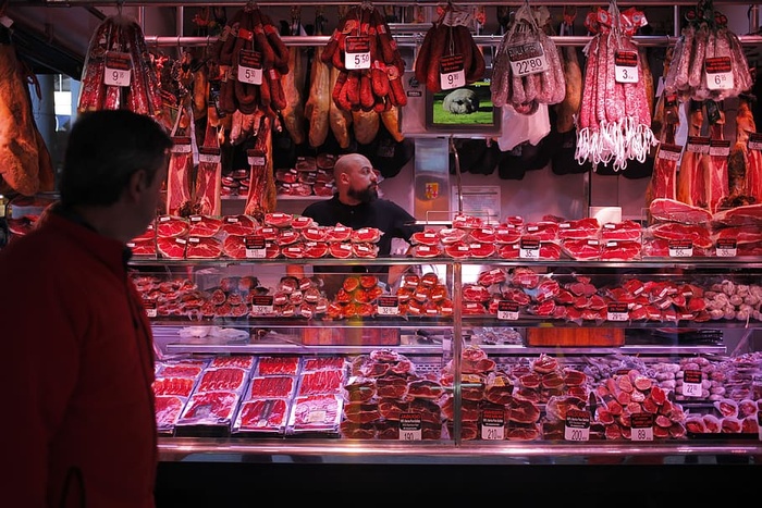 西班牙、沙拉、火腿、肉、市场、食品、屠夫、零售