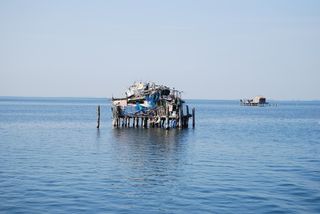 威尼斯，泻湖，棚屋，罪人，天空，大海，水，水上的地平线